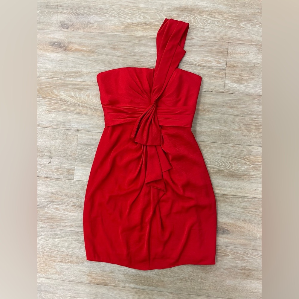 BCBGMAXAZRIA Palais Toga Jewel Red Cocktail Dress One Shoulder size 4